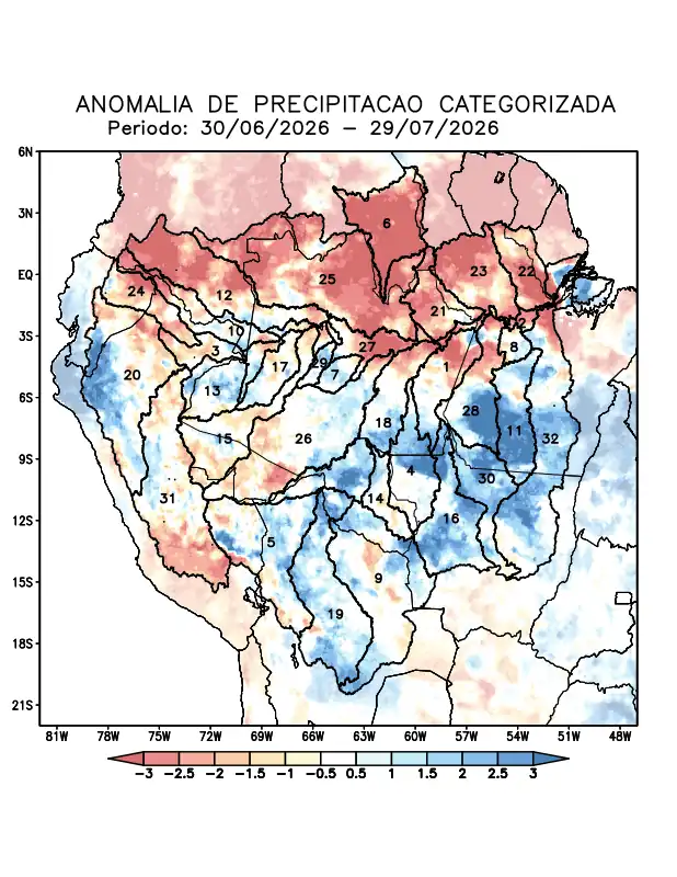 Anomalia de precipitação na Bacia Amazônica